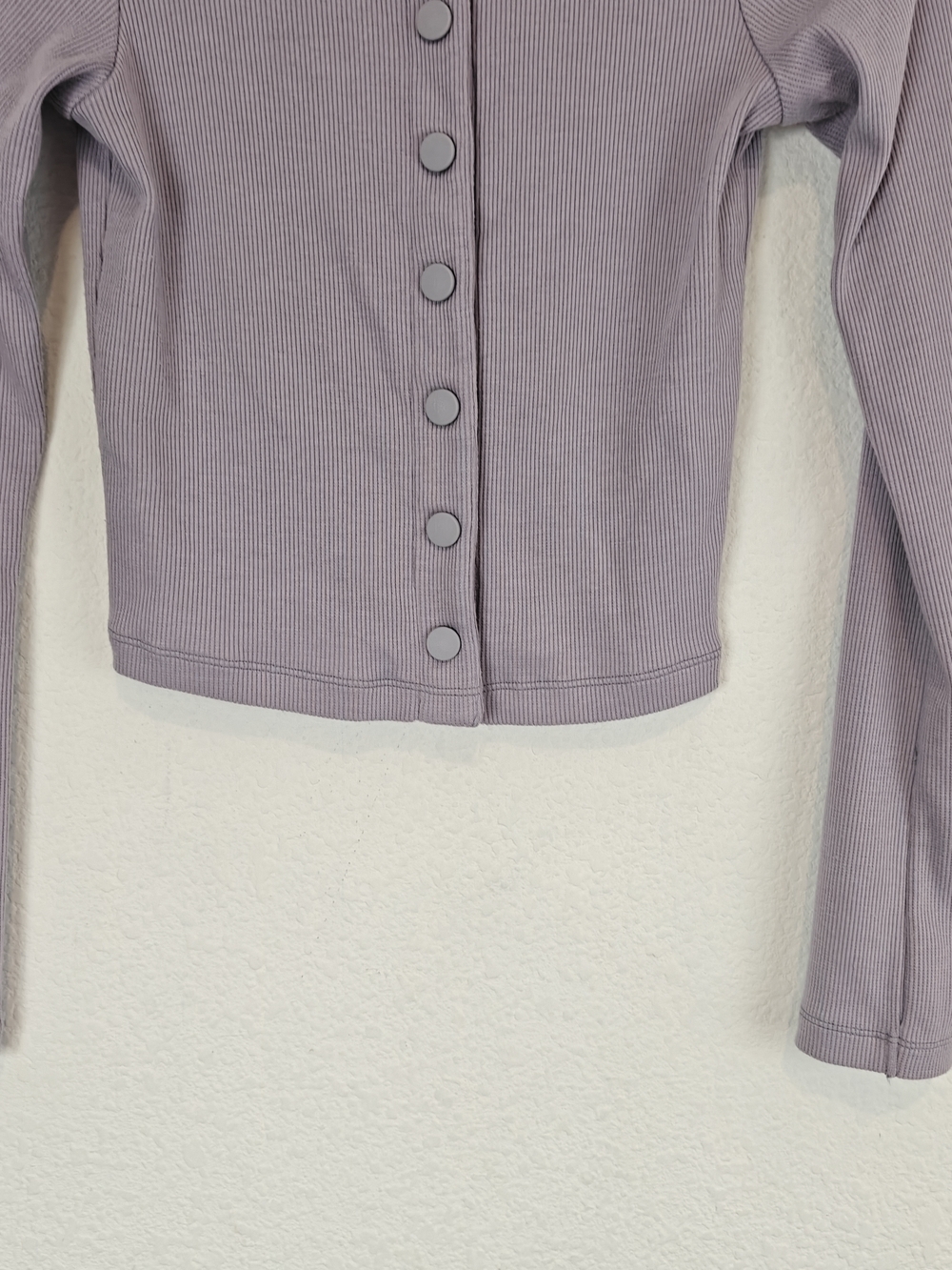 Outdoor Voices Cozy Rib Cropped Cardigan Earl Grey/Lavender Soft Girl Athleisure - Picture 4 of 13